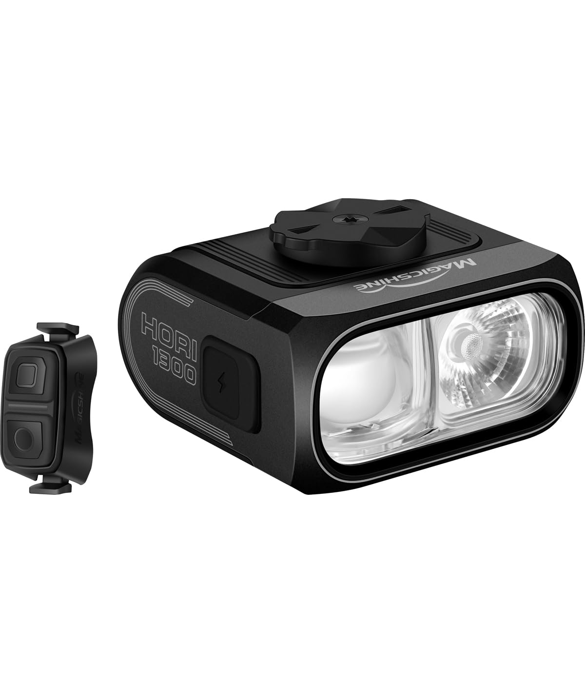 Magicshine HORI 1300 – Faretto Anteriore per Bicicletta 1300 Lumen, Doppio Fascio LED, Batteria 3200 mAh, Ricarica USB-C, IPX6, Compatibile Garmin/GoPro, Telecomando Wireless