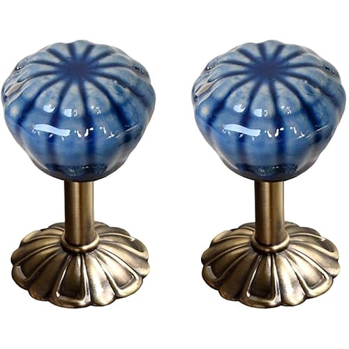 EleCharm Curtain Holdbacks Creative Ceramic Head Drapery Holdbacks Medallion Wall Hooks (Glazed Blue)