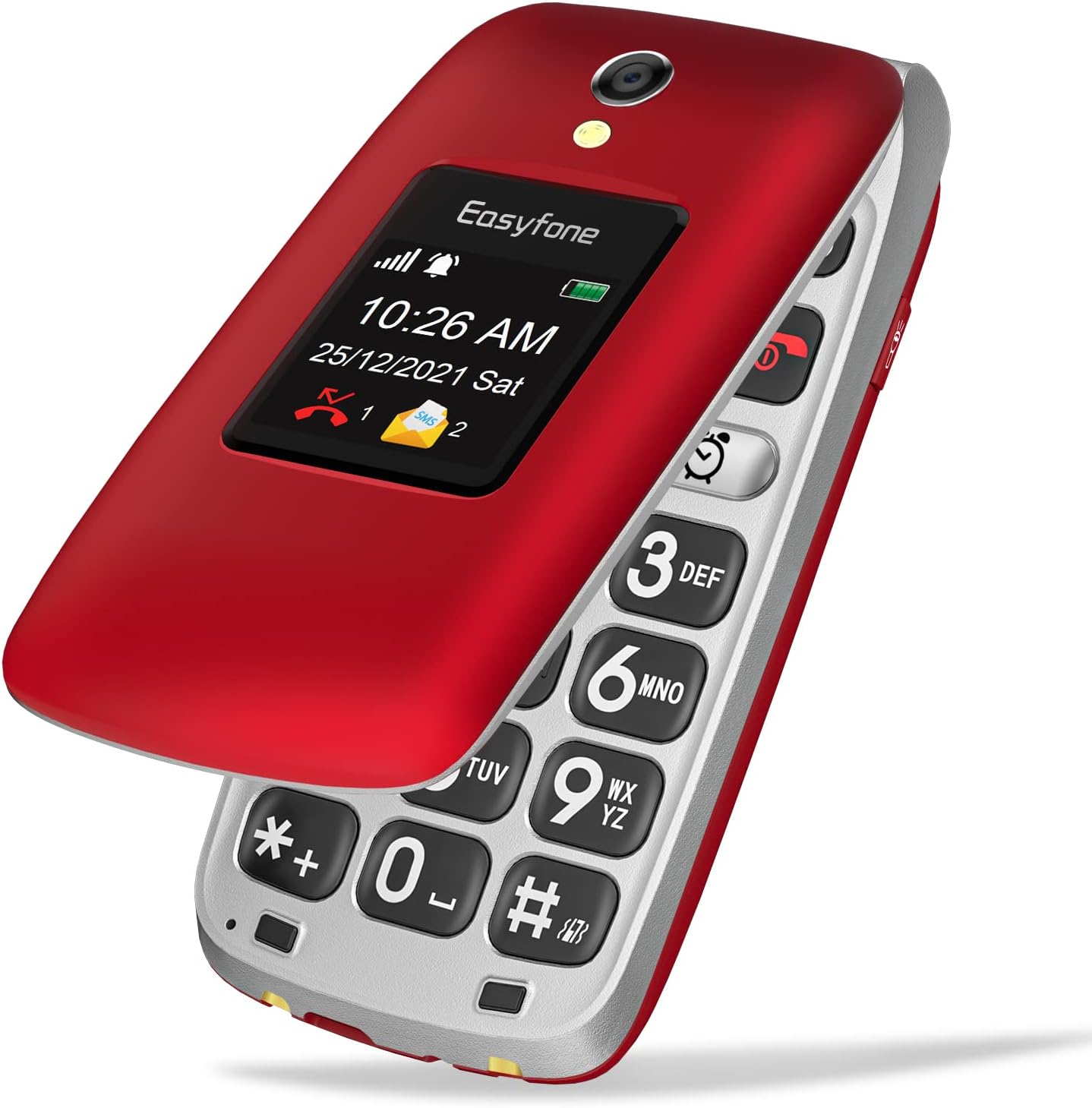 Easyfone Prime-A1 Pro 4G Easy-to-Use Flip Cell Phone, 2.4'' HD Display, Big Buttons, Clear Sound, Large Fonts, SOS Button, SIM Card Included, Dumbphone with 1500mAh Battery and a Charging Dock (Red)