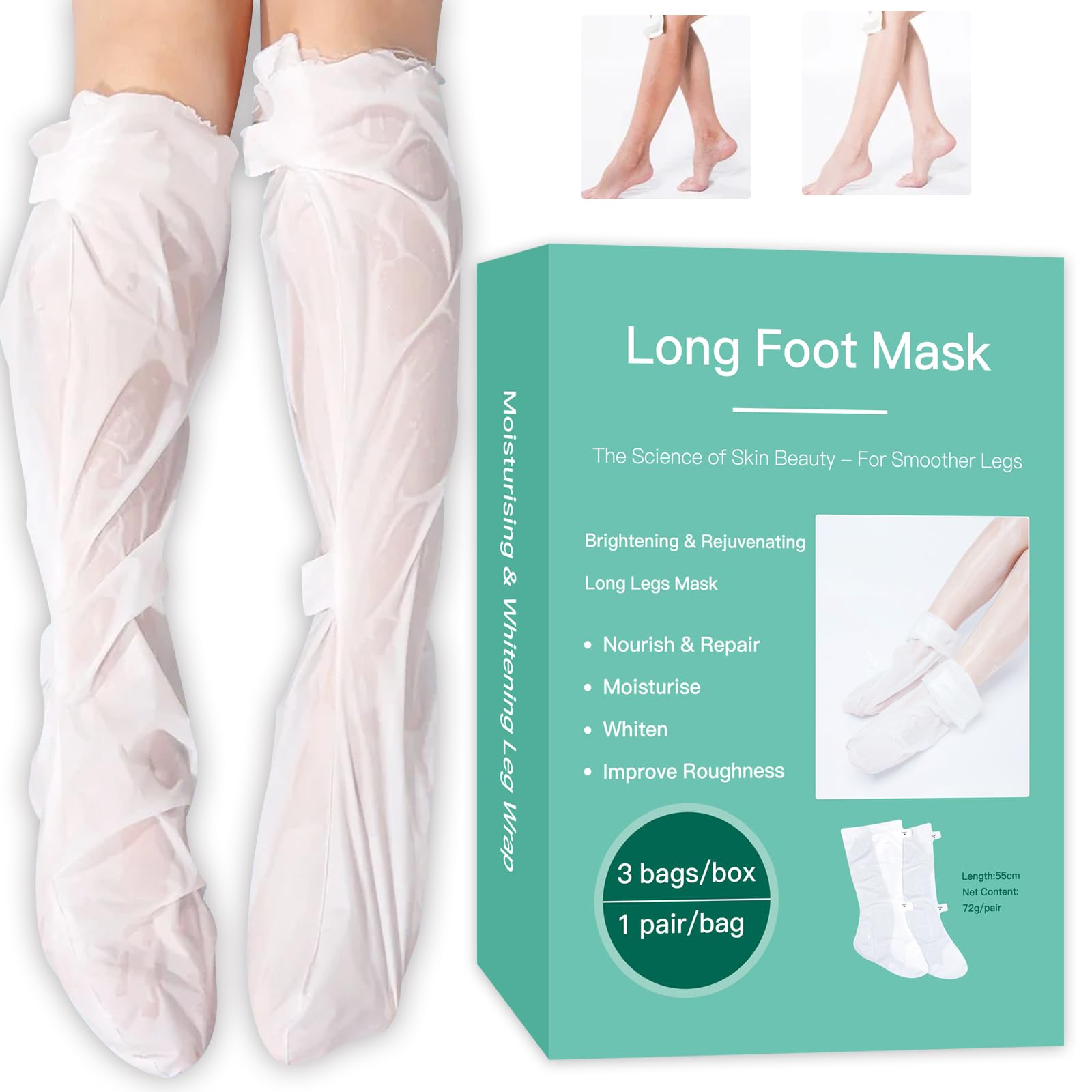 3 Pairs Hydrating Long Leg Feet Mask,Long Leg Feet Masque,Feet Peeling Mask,Moisturizing Nourishing Exfoliating Foot Mask for Women