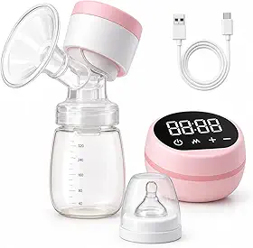 Bomba de Tirar Leite Materno Elétrica Portátil com Tela LED, 9 Níveis de Sucção, Modos Inteligentes, Baixo Ruído, Recarregável, Livre de BPA, Extratora de Leite com Mamadeira e Cabo USB