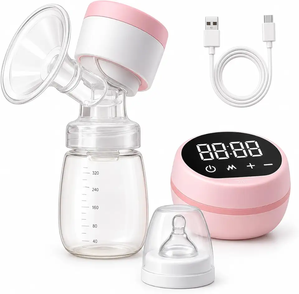 Bomba de Tirar Leite Materno Elétrica Portátil com Tela LED, 9 Níveis de Sucção, Modos Inteligentes, Baixo Ruído, Recarregável, Livre de BPA, Extratora de Leite com Mamadeira e Cabo USB