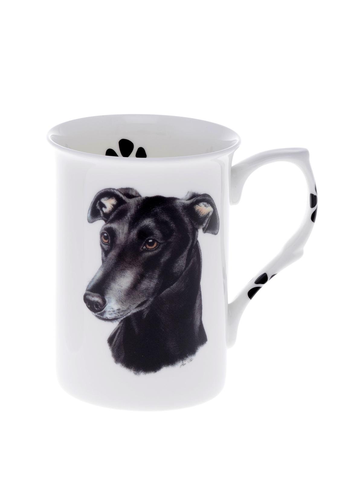 (BB30) SINGLE BONE CHINA BEAKER/ MUG/CUP Black Greyhound dog