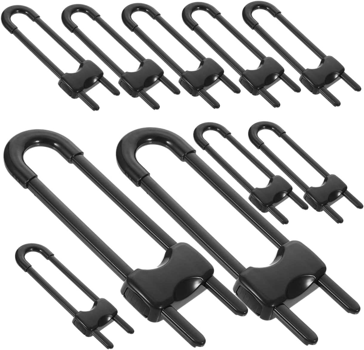 GARVALON 12pcs Safety Latches for Cabinets Drawers and Fridges Easy Install Childproof Locking Mechanism U-shaped Design to Prevent Accidental Openings and Enhance Home Security