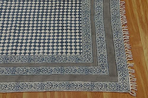Tapis indien imprimé coton géométrique gris beige pompons déco tapis lavable 1,5m - 8