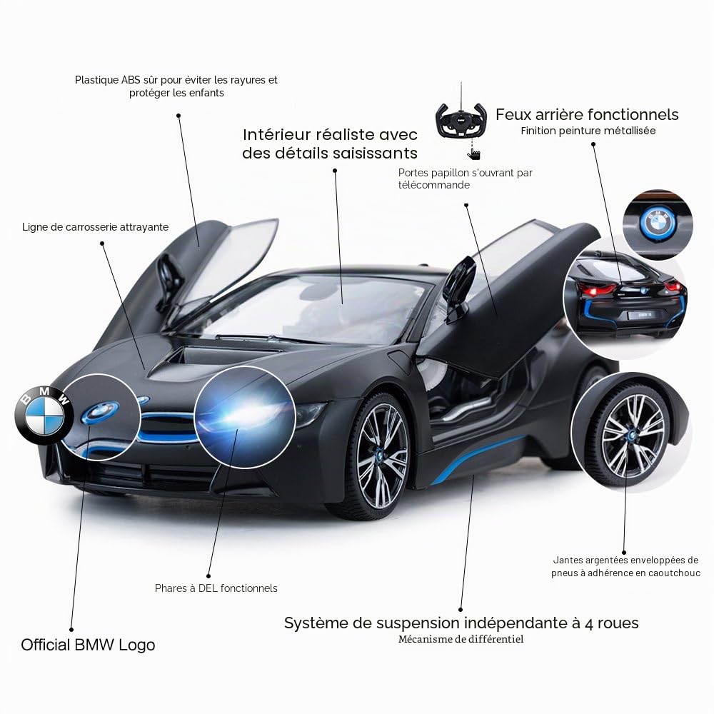 Rastar Voiture télécommandée à 1:14 BMW i8 - Portes ouvertes par télécommande