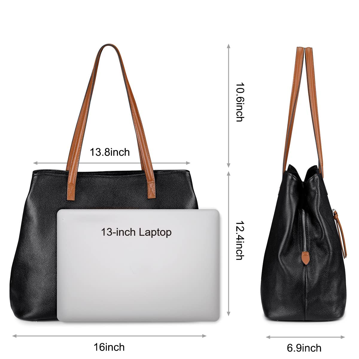 S-ZONE Damen Handtasche Weiches Echtleder Große Faltbare Shopper Schultertasche 13 Inch Laptoptasche Abeitstasche Henkeltaschen