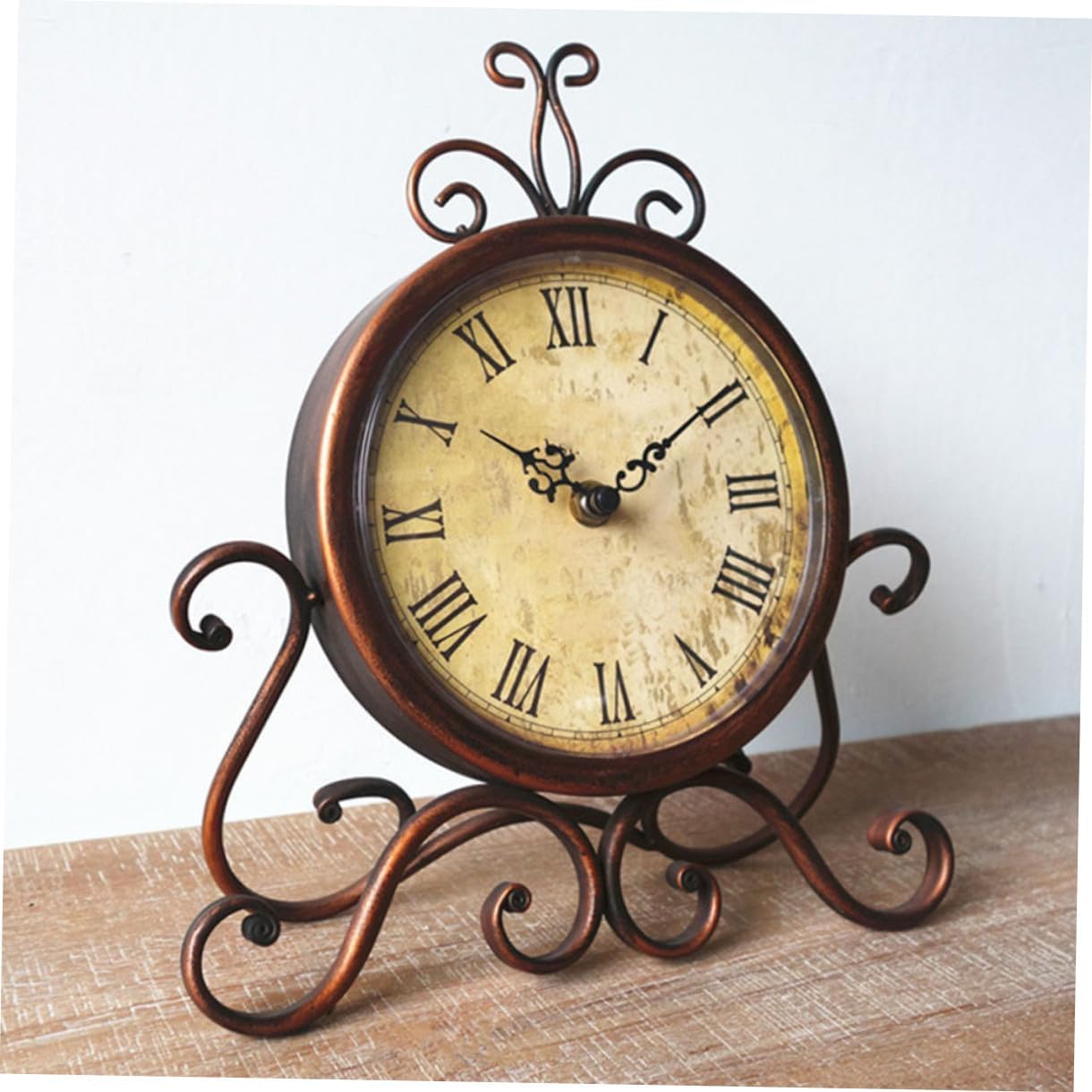 Baluue European Retro Iron Art Mantel Clock Vintage Non-Ticking Desktop Decorative Table Clock for Living Room and Bedroom Without Battery