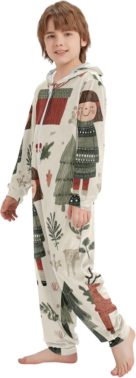 Christmas Cartoon Deer Beer CutePajamasSoft Cozy Hooded Christmas Costumefor Parties Sleepovers