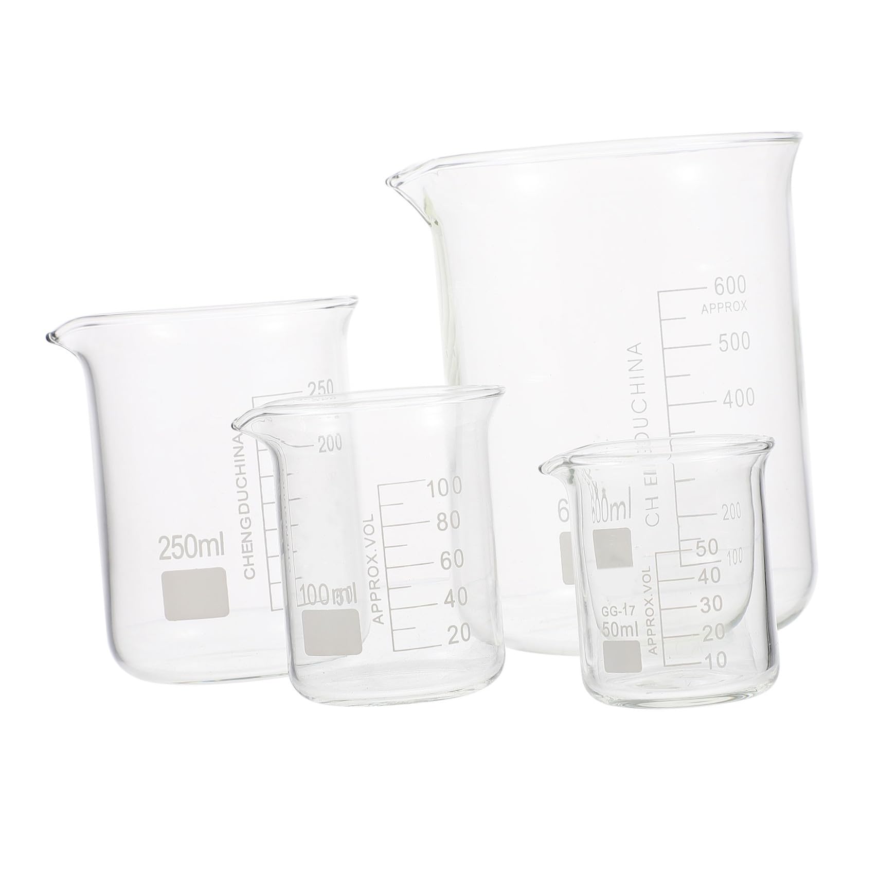 4 Pcs Béchers en Verre Borosilicate, Tasses à Mesurer Graduées pour Liquides, Précision Élevée, Résistants la Chaleur, Maison Pâtisserie