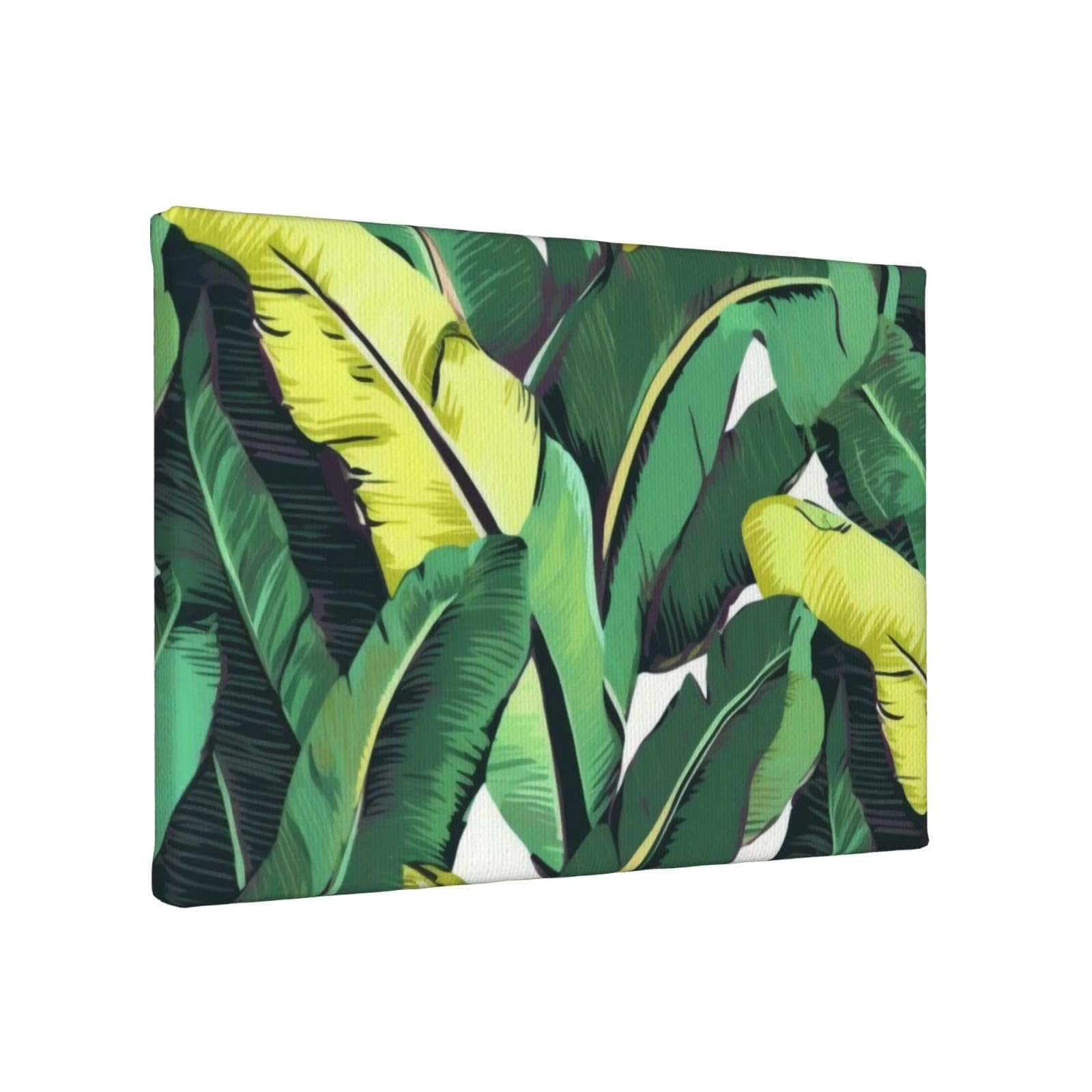 YKLJG Tropical Banana Palm Leaves Printed Wall Art Canvas Painting 30x20 CM Wooden Framed Picture Painting Artwork Prints for Bedroom Kitchen Home Office Decor