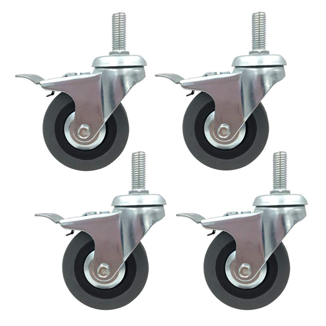 Dfhesdfd Brake Swivel Castors, 3" 75Mm Wheel,Trolley Caster,Moving Swivel Wheels Stem High 30Mm,Load 120 Kg,4Pcs(,M12)