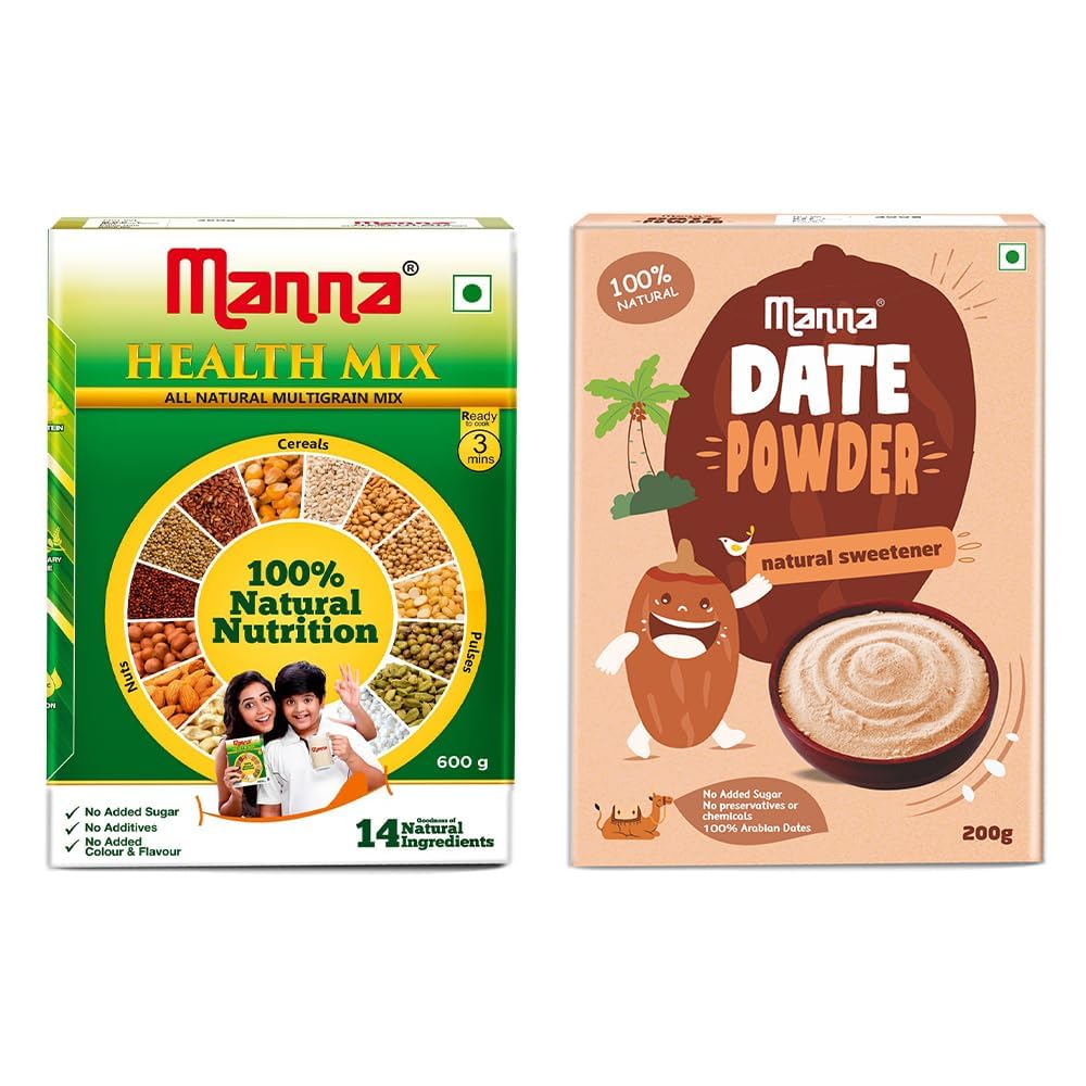Health Mix 600g and Manna Date Powder 200g Combo Pack. Zero Sugar Nutrition Drink & Natural Sweetner