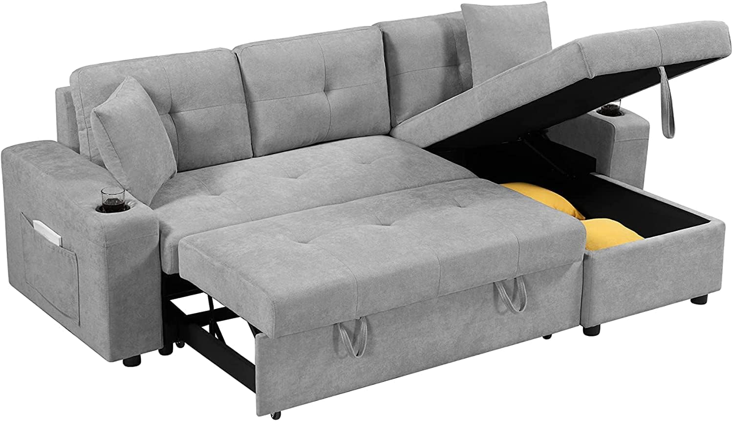 DNYN 92" Modern Sectional Sofa with PullOut Bed & Chaise