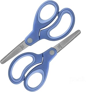 1InTheOffice Scissors for School Kids, Blunt Tip Scissors, Kids Blunt End Scissors, Kids Safe Scissors Kid Scissors Blunt Tip, Small Safety Scissors, Blue (2 Pack)