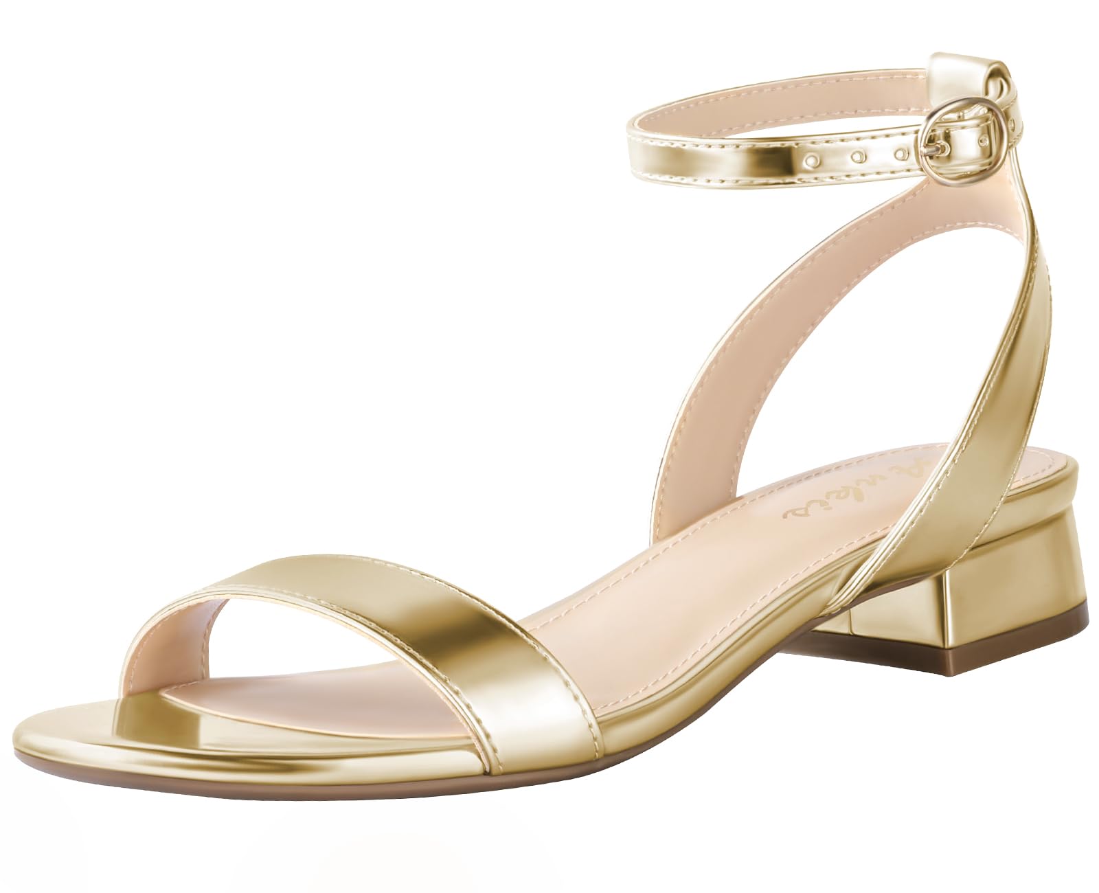 Ankis Black Nude White Gold Women Sandals Comfortable Walking Strappy Open Toe Sandals for Women Dressy Summer 1 Inch Low Block Heel Flat Adjustable