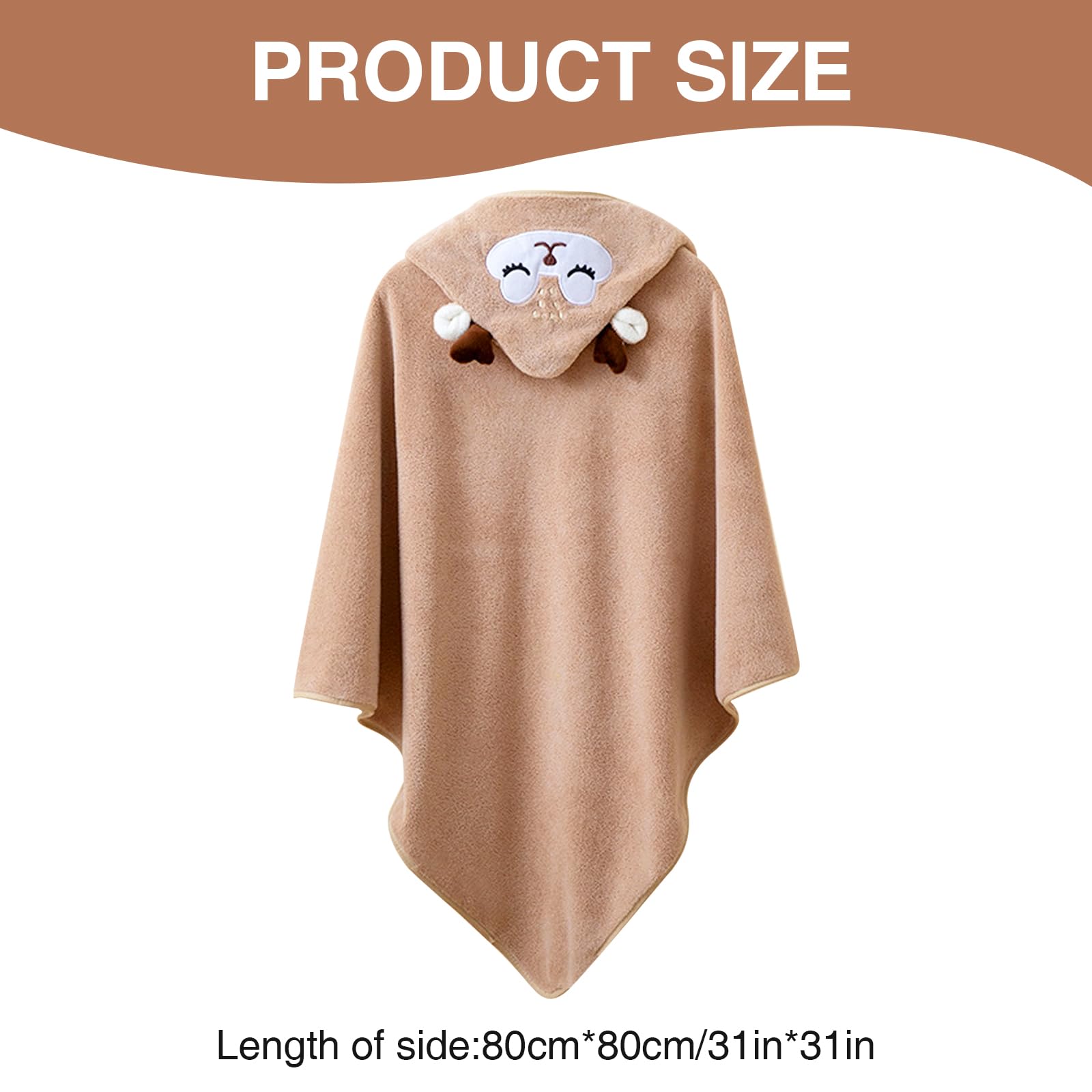 XdealCozyxc Hooded Baby Towel, Ultra Soft Bath Towels Newborn with Hood for Boy and Girl (Brown), 80*80 - Image 2