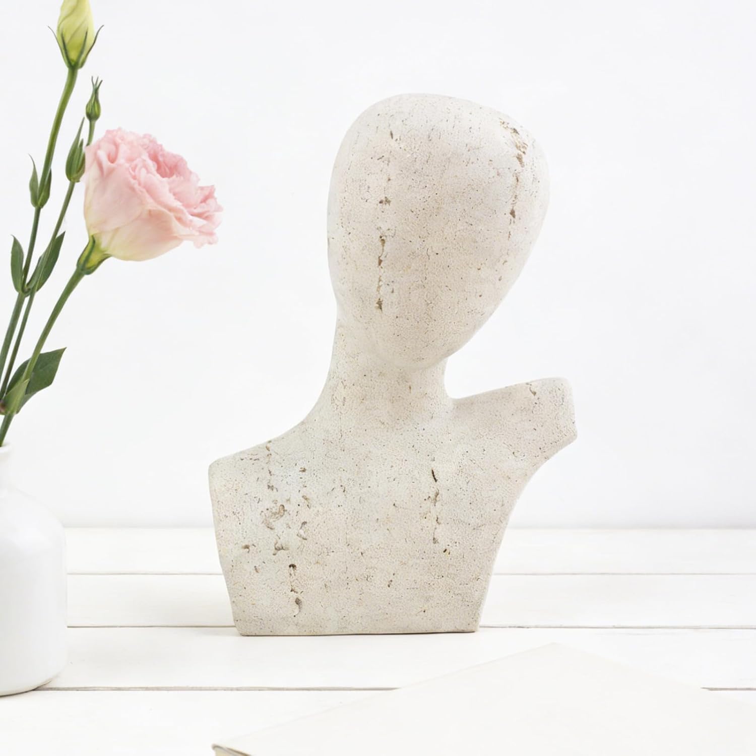 Large Size Abstract Home Decor Living Room Coffee Table Decor, No Face Thinker Statue Accents for Shelf, Modern White Textured Art Statue, Resin Sculpture Figurines for Bookshelf Desk Bedroom Office