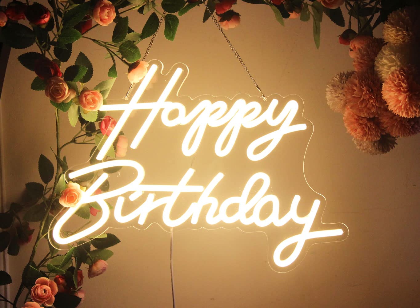 DAKABUKA LED Happy Birthday Neon Sign Night Light Birthday Party Decorations Pink USB Operated Decorative for Backdrop Party Bedroom Wall Décor 5v