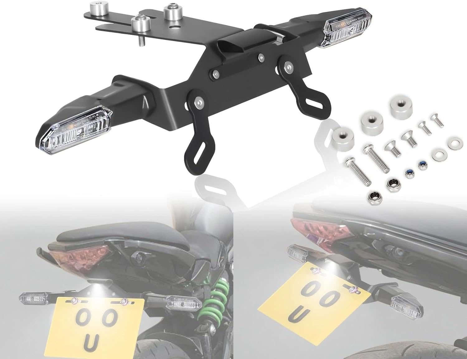 ER-6N Fender Eliminator with LED Indicator Turn Signal Kit, ER-6F Rear Tail Tidy Compatible with 2012-2016 ER6N ER6F NINJA650 EX650 License Plate Holder Bracket Blinker Kits (Clear)