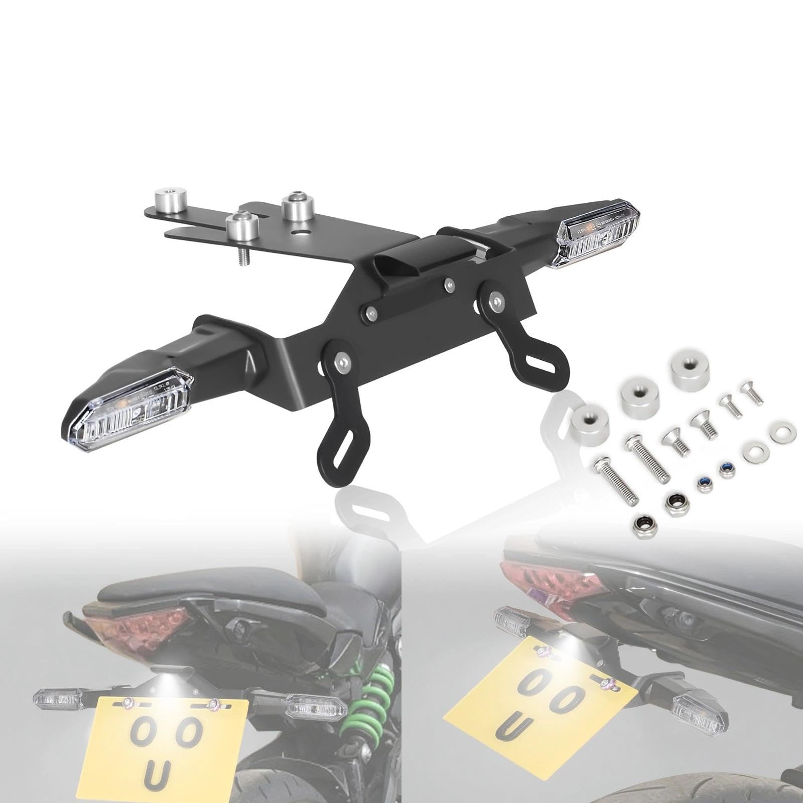 ER6N License Plate Holder Compatible with ER-6N ER-6F NINJA 650 EX650 2012-2016, ER6F Fender Eliminator Rear Tail Tidy LED Indicator Turn Signal Blinker Kit (Clear)