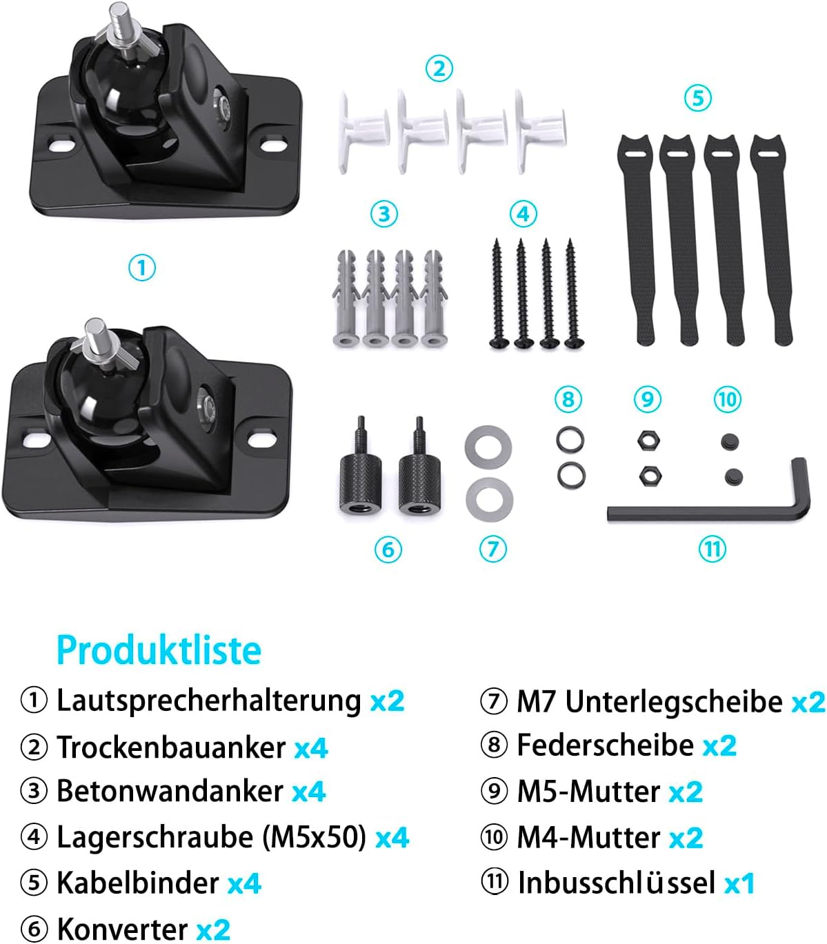 Speaker Wall Mount with Fittings Surround Sound Rear Speaker Swivel and Tilting Set Sturdy Speaker Stand with 7 kg Load Capacity Surround Sound Wall Mount for Rear