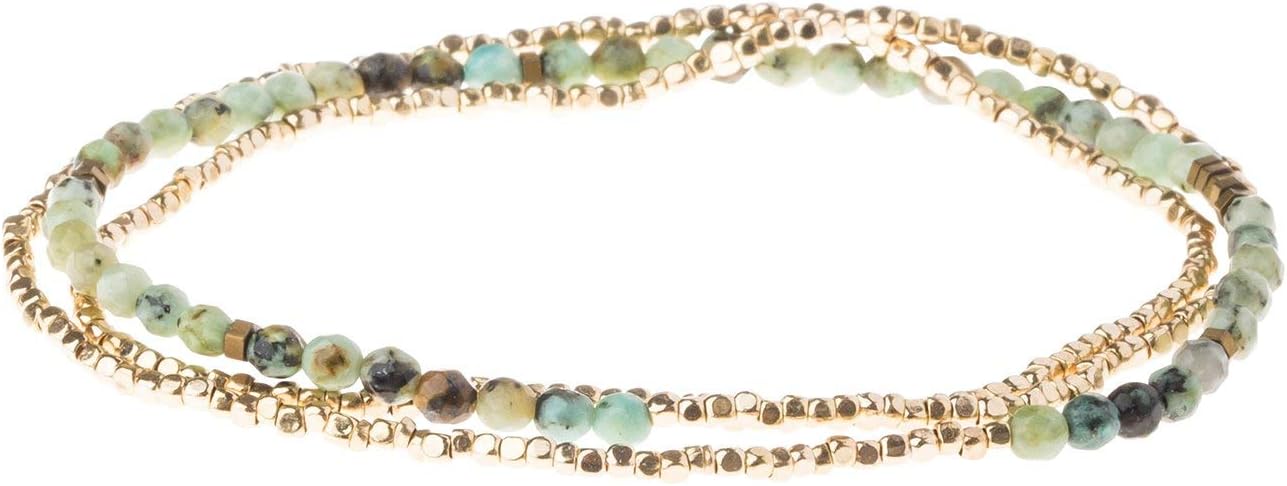 Scout Curated Wears - Women's Delicate Stone Wrap Bracelet & Necklace - African Turquoise/Gold