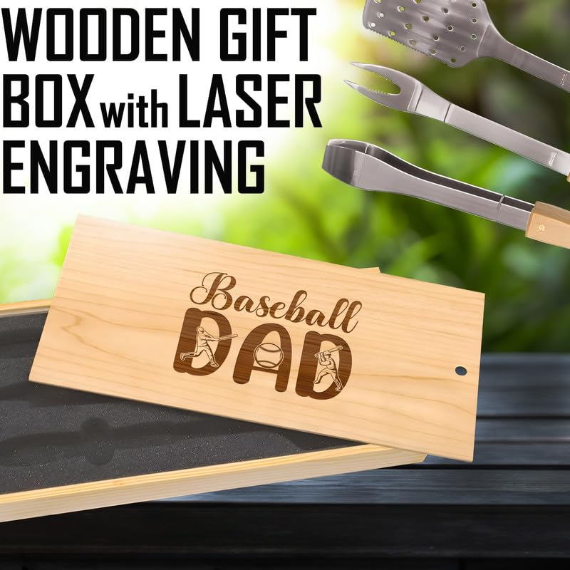 Set de herramientas para parrilla grabado Baseball Dad miniatura 5