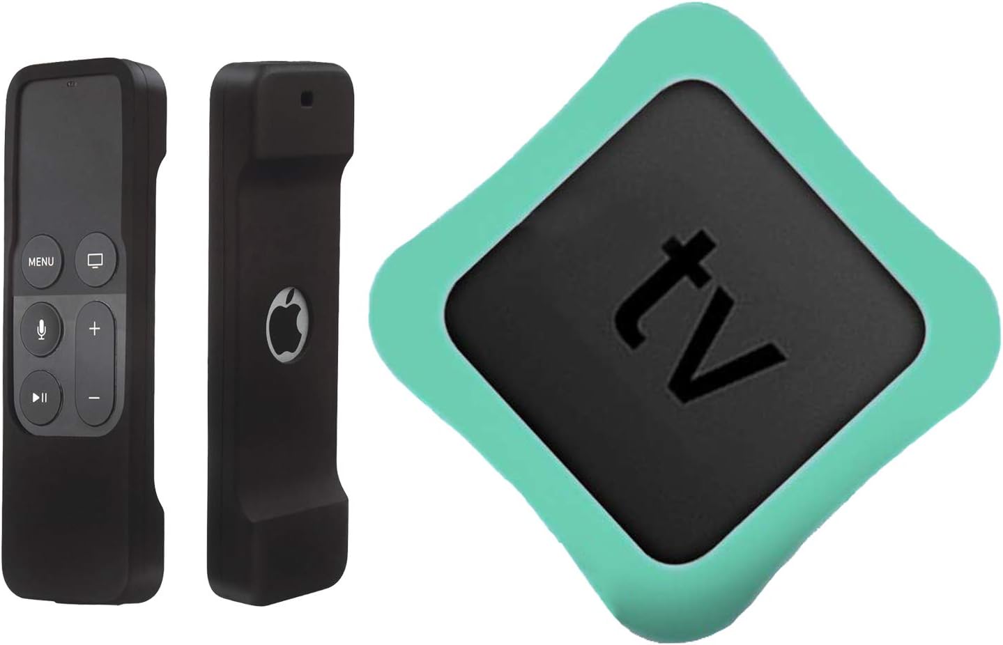 Remote Case and TV Box Case Compatible for Apple TV 4K 4th Generation, Auswaur Shock Proof Silicone Remote Cover Case Compatible for Apple TV 4th Gen 4K Siri Remote Controller and TV Box-Black & Aqua