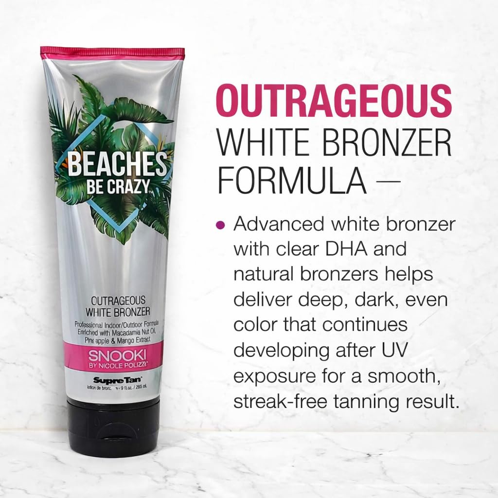 Supre SNOOKI BEACHES BE CRAZY Outrageous White Bronzer, 9 ounces. Tanning Bed Lotion