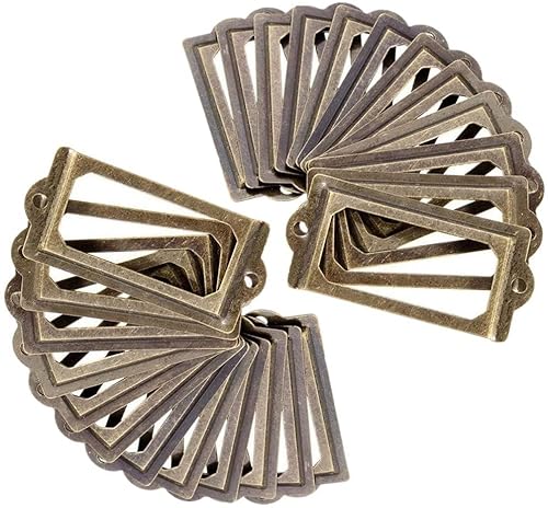 Gomild 100 Stück Etikettenhalter für Schubladen, Metall Etikettenrahmen 70 * 33 mm mit Schrauben, Etikettn in schönem Outfit, Vintage Label Rahmen, Kartenhalter Etikettenträger für Schrank, Regale Cover