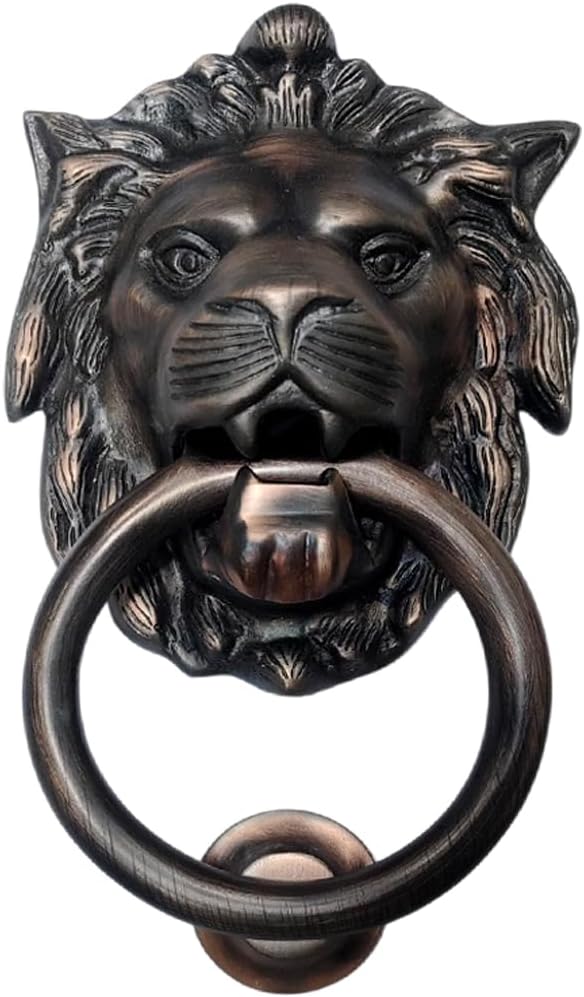 "Lion Plain Ring" Brass Door Knocker - (Pack of 1 Antique Copper Finish)