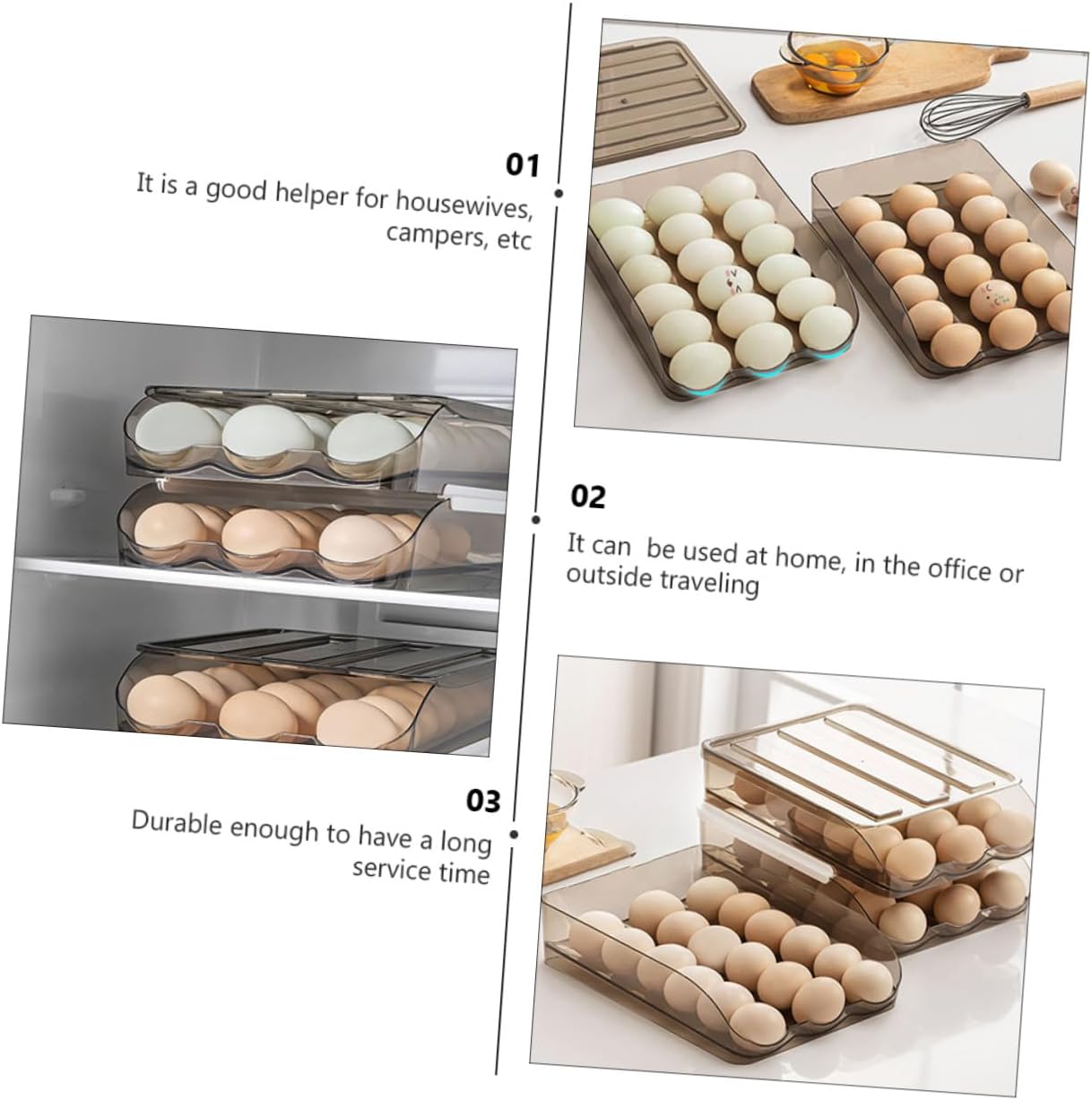 2-layer Egg Storage Box for Refrigerator Plastic Auto-scrolling Egg Holder Tray with 36-egg Capacity Multi-tier Kitchen Organizer for Fridge Storage