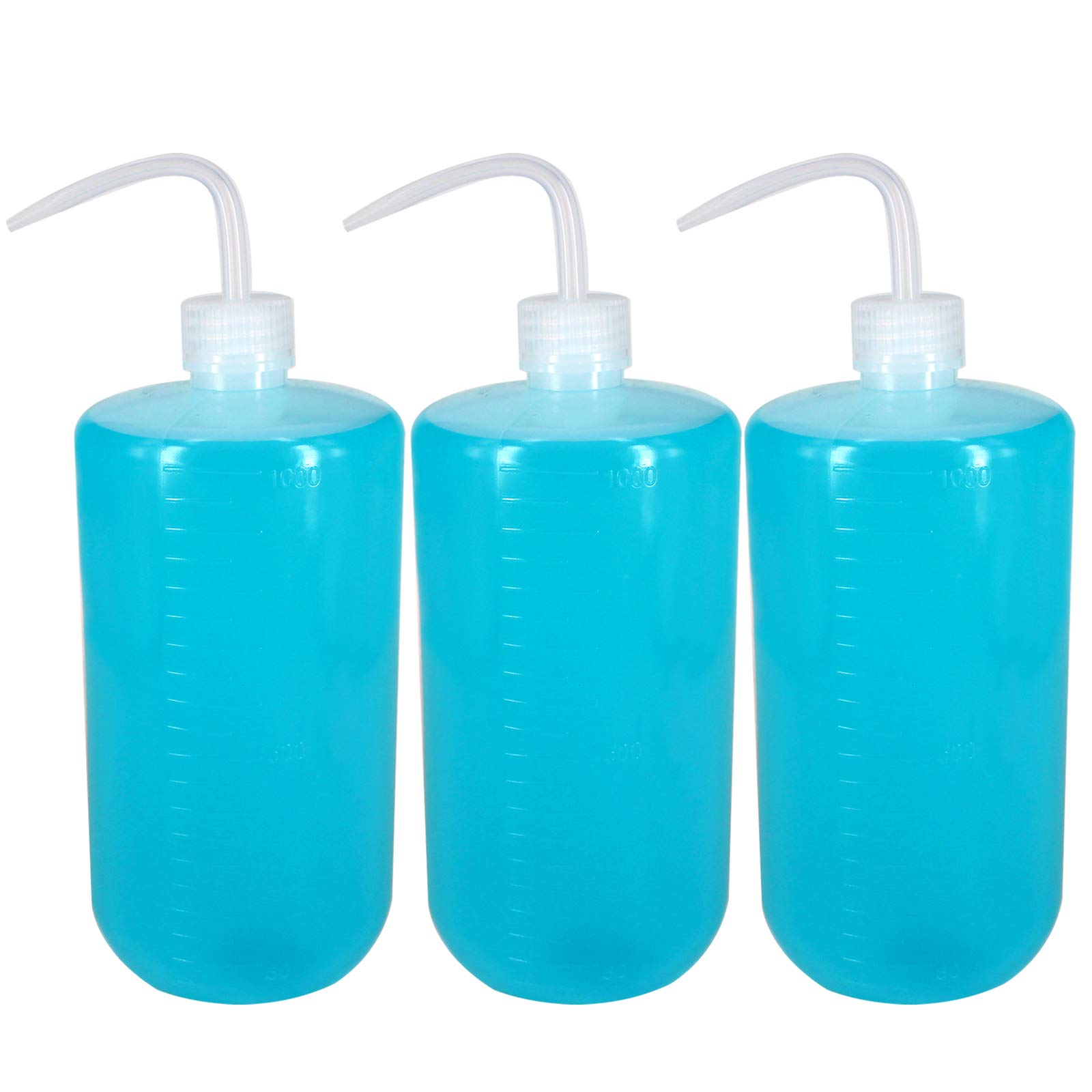 3 bottiglie di plastica da 1000 ml, bottiglie di sicurezza da laboratorio, in plastica, con etichette in scala e bocca stretta, bottiglie per irrigazione per chimica, industria, laboratorio e