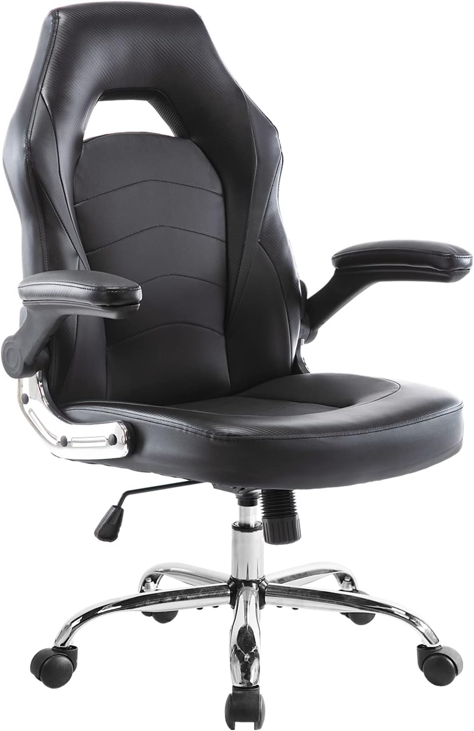 Office Chair, Gaming Chair Ergonomic Desk Chair Computer Chair PU Leather Executive Swivel Chair with Flip-up Armrests and Lumbar Support for Working, Studying, Gaming, Black