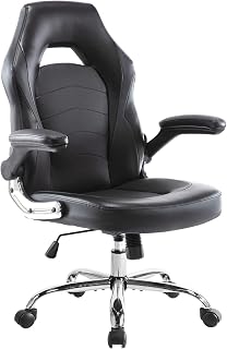 Office Chair, Gaming Chair Ergonomic Desk Chair Computer Chair PU Leather Executive Swivel Chair with Flip-up Armrests and Lumbar Support for Working, Studying, Gaming, Black