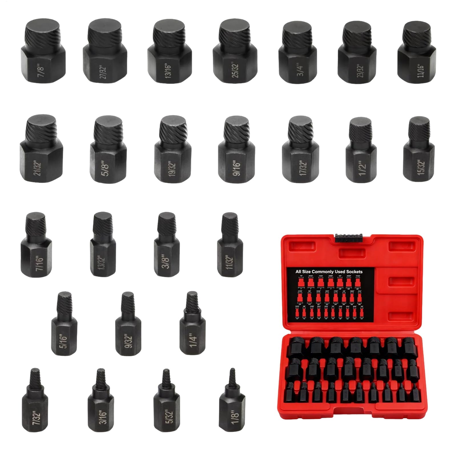 Wyciągacz Śrub Narzędzia do naprawy gwintów z łbem sześciokątnym | 25-elementowy komplet do usuwania uszkodzonych, zerwanych, śrub, kołków, nakrętek Do samochodów,