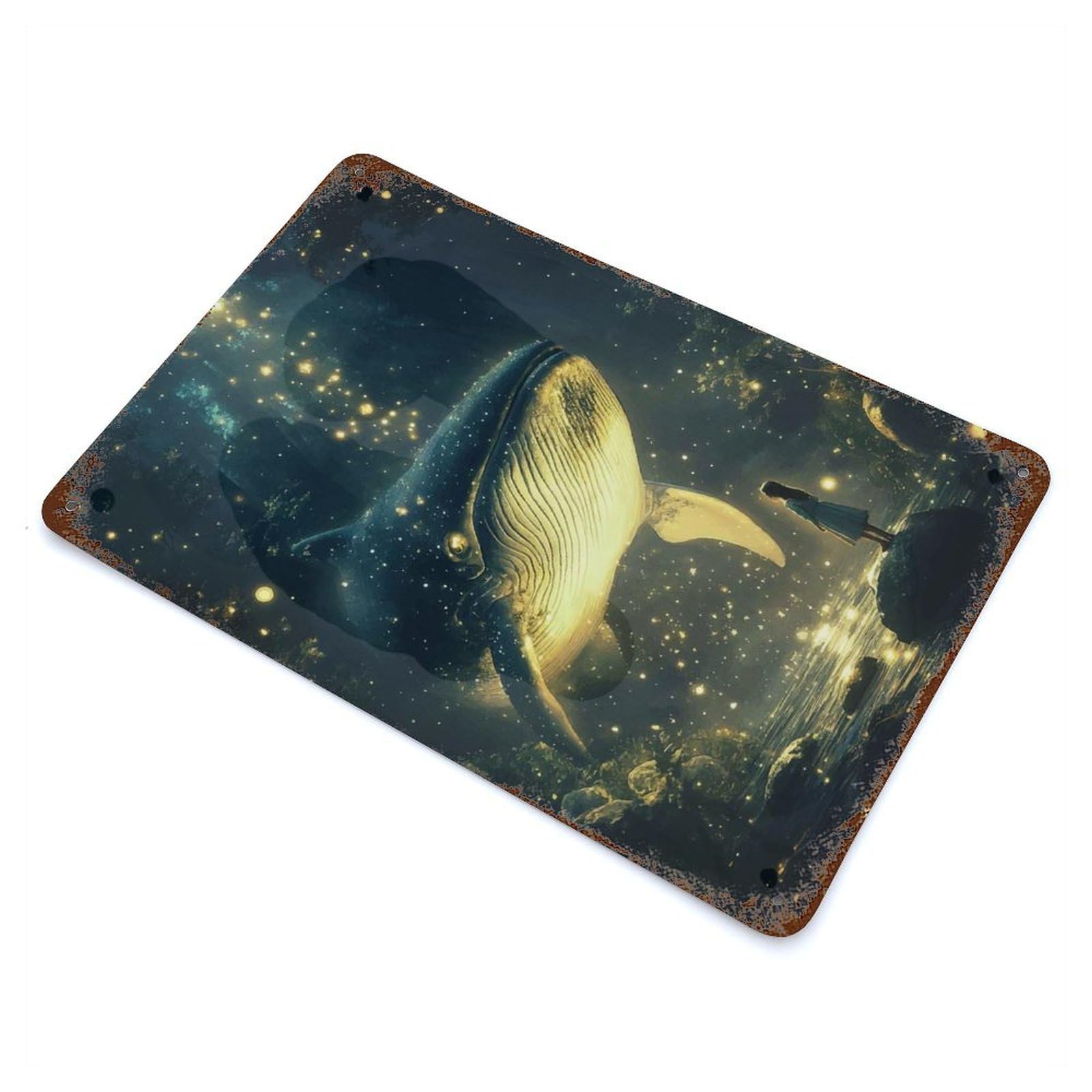 Garage Style Whale in The Forest Rust Effect Tin Sign 11.8"x7.9", Vintage Wall Decor for Bar And Workshop