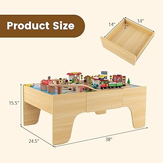Costzon Train Table, 3-in-1 Wooden Train Set Table with Reversible 84 PCS Track Train Toys, Table Map & Storage Drawer for Building, Playing, Studying, Eating, Kids Activity Table for Toddlers Aged 3+
