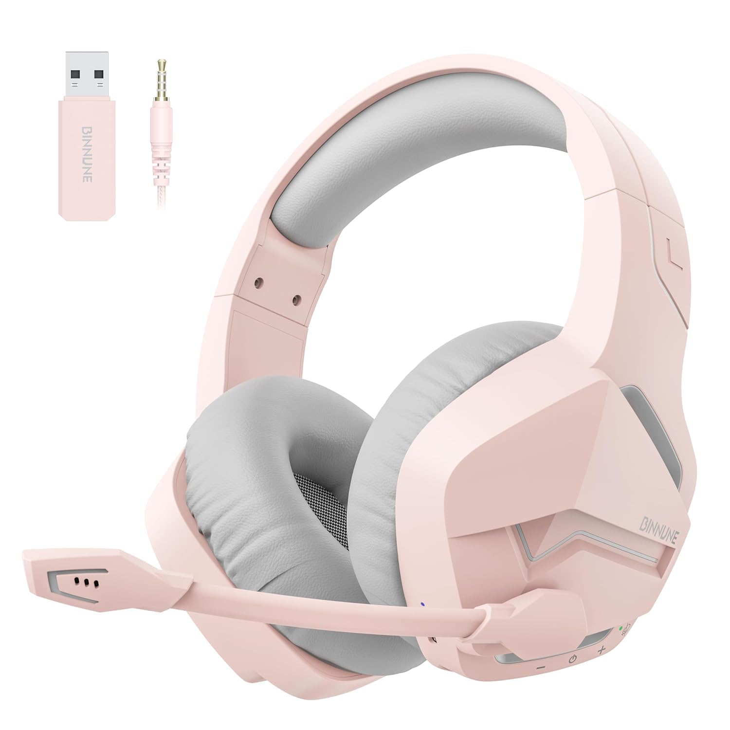Photo 1 of BINNUNE 2.4GHz Wireless Gaming Headset, Bluetooth 5.3 Gaming Headphones with Noise Canceling Mic, 120H Ultra-Long Battery, 50mm Drivers, Multi-Platform for PC / PS5 /PS4/ Switch/Mobile, Pink