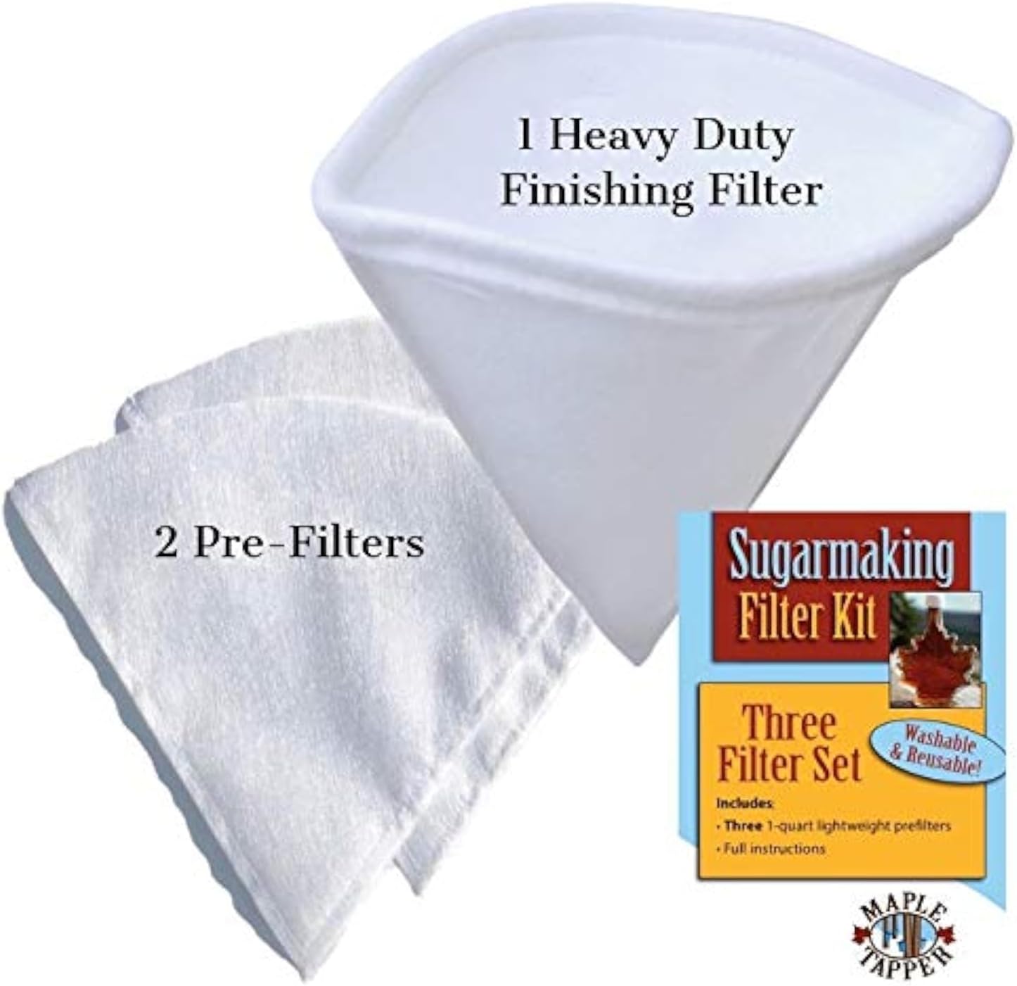 Maple Syrup Filter Set - 1 Qt. (3 pieces) - One Heavy Duty Synthetic Filter and Two Pre Filters - REUSABLE โ Perfect Size for at Home Sugaring (1 Quart). Made in USA