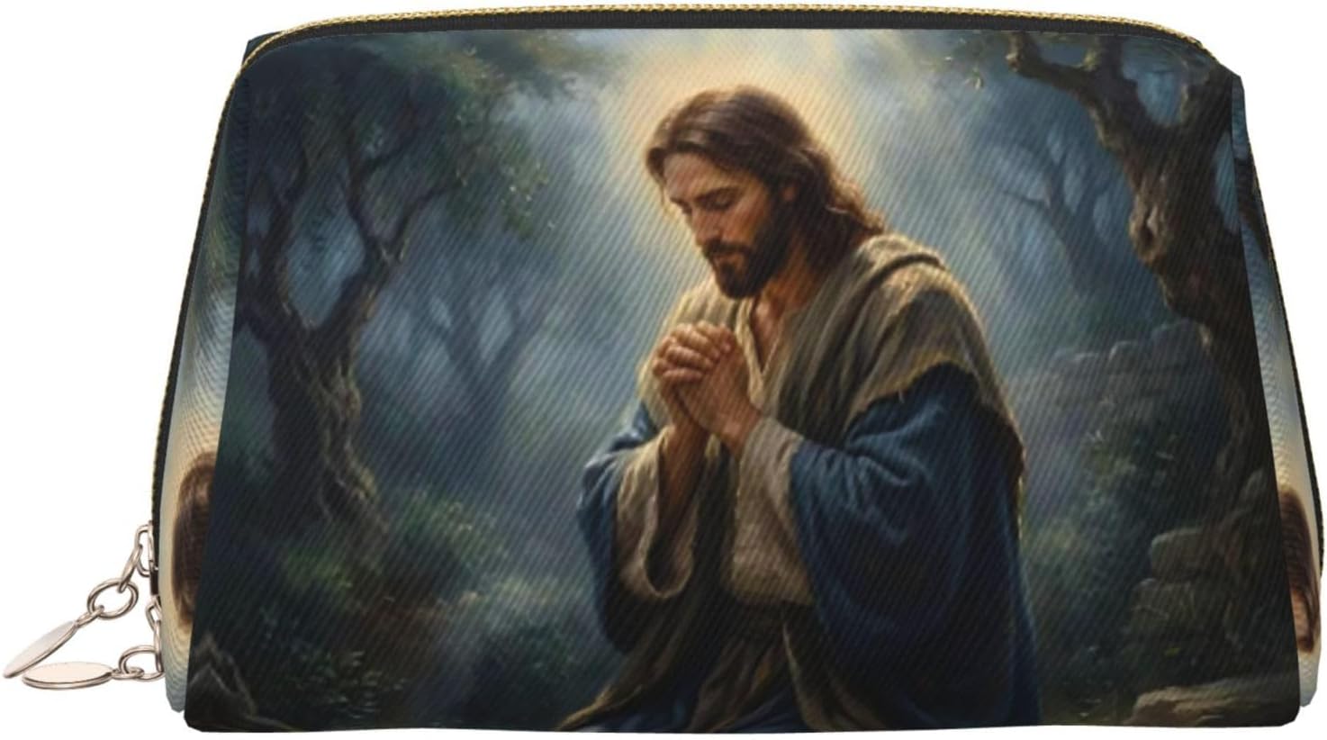 Jesus Praying In Garden Portable Leather Makeup Bag