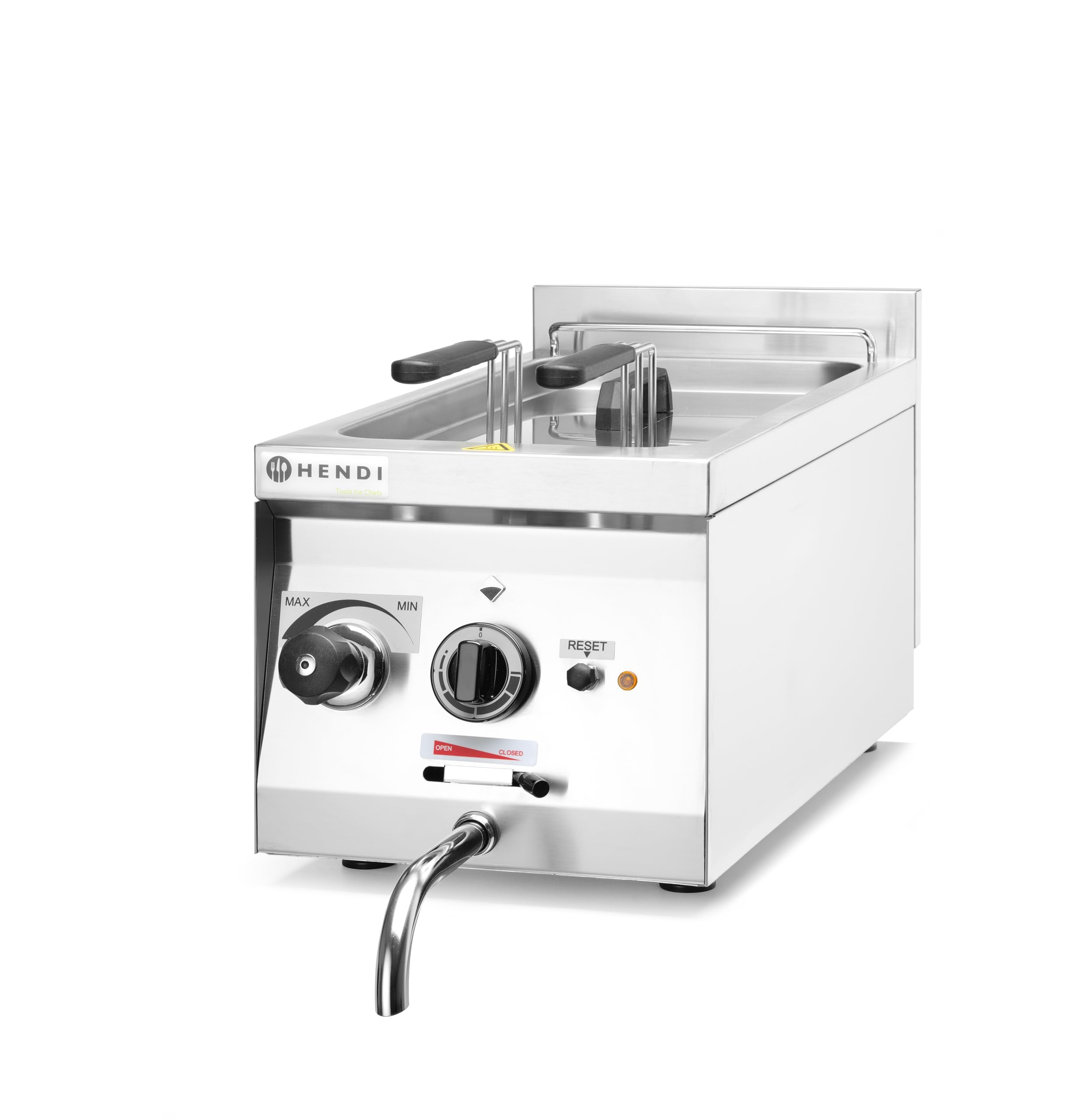 HENDI Cuocipasta elettrico, per gnocchi, canederli, dumplings, verdure, con 2 cestelli, rubinetto di scarico, temperatura: da 30°C a 120°C, 10L, 230V/3500W, 800x330x(H)380mm, in acciaio inox