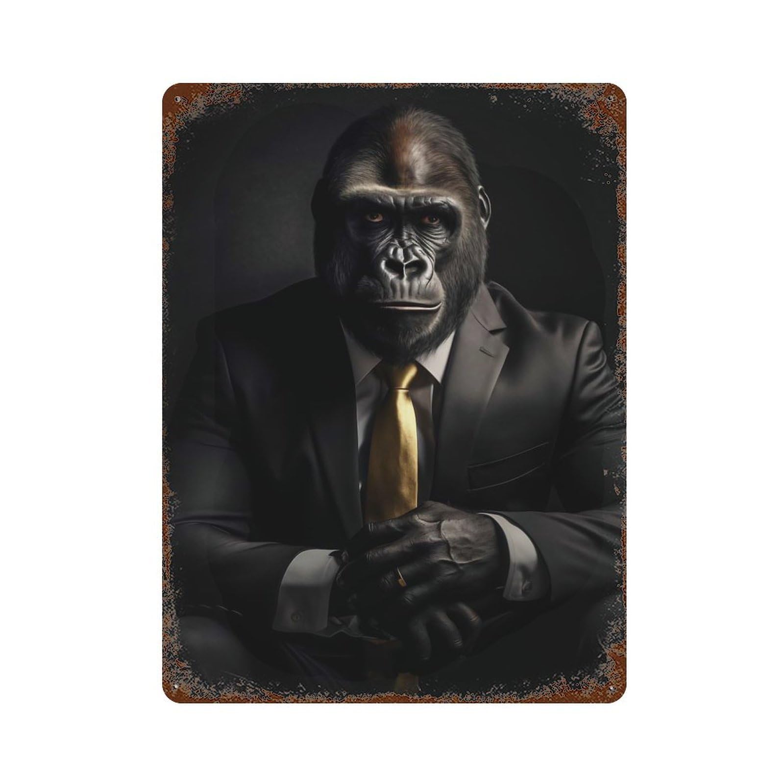 Aged Metal Wall Plaque with Cool Gorilla Suit Design 15.7"x11.8", for Farmhouse, Kitchen And Entryway Decor, Retro Wall Decor