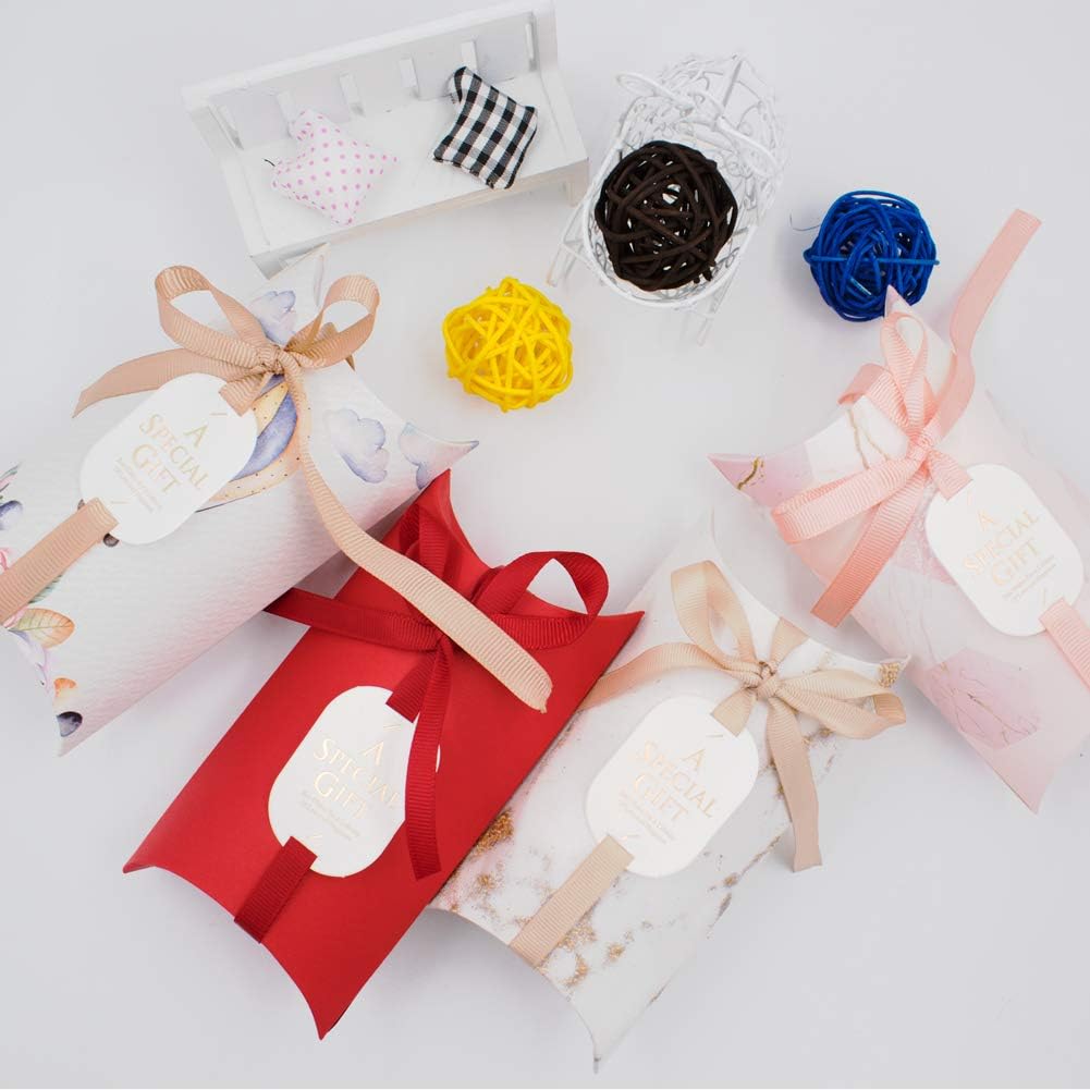🔥 Cashback up to 70% 40pcs Pillow Box Kraft Paper Gift Boxes Candy Treat Boxes with Ribbon for Wedding Favors Party Baby Shower Birthday Party School Hangouts Supplies