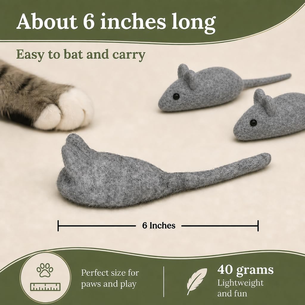 Felt Cat Toys - 3 wełniane zabawki z myszy dla kotów i kotów, kolor may vary, duże, ręcznie robione mice