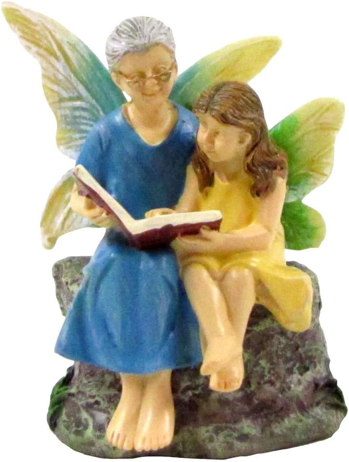 Treasure Gurus Mini Fairy Girl Grandma Reading Figurine Garden Accessory Outdoor Decor Ornament