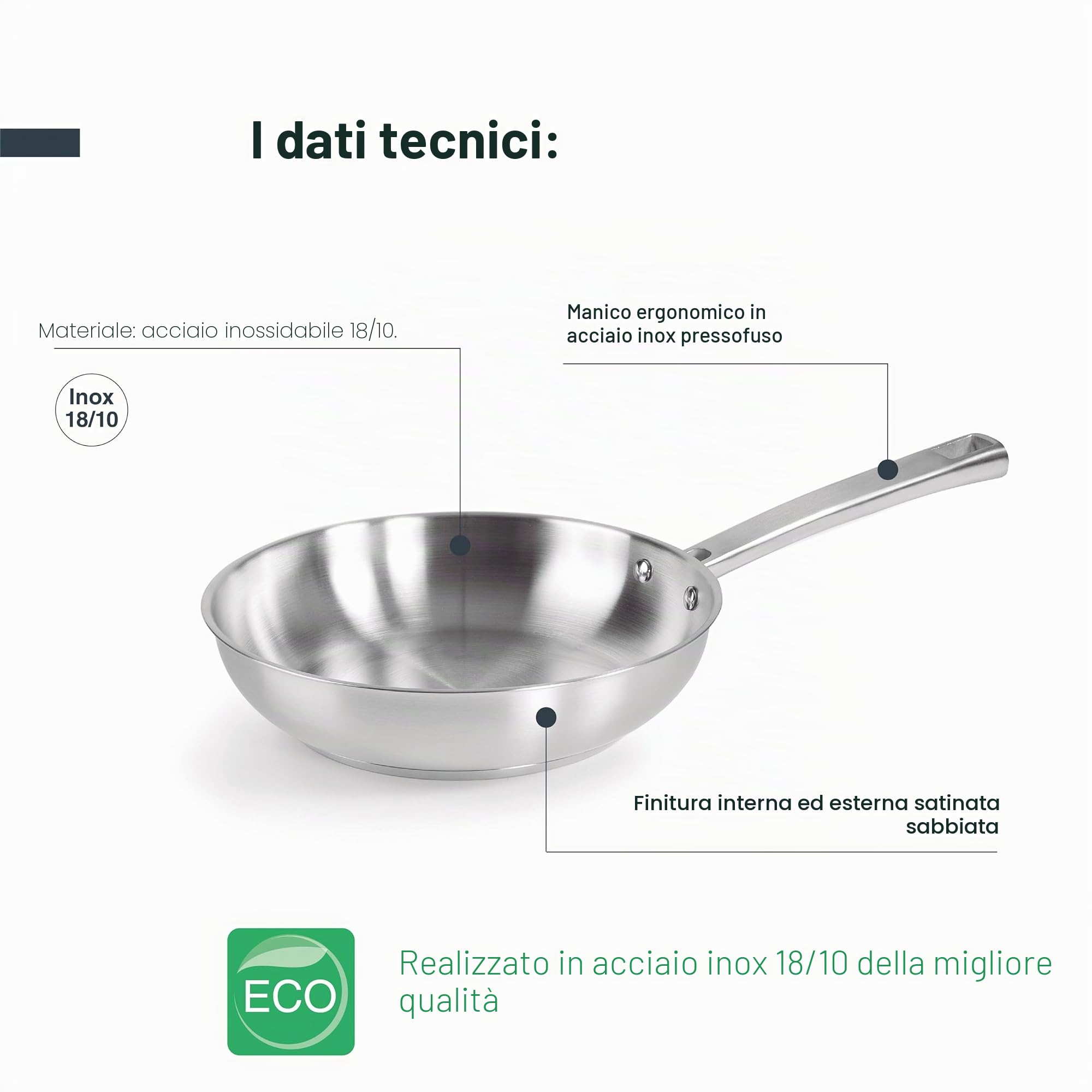 LACOR- 45430- Padella Foodie, Acciaio Inox 18/10, Antiaderente, Ergonomica, Naturale ed Ecologica, Compatibile con tutte le cucine, Compatibile con forno, Lavabile in lavastoviglie, 30x22x6,5 cm