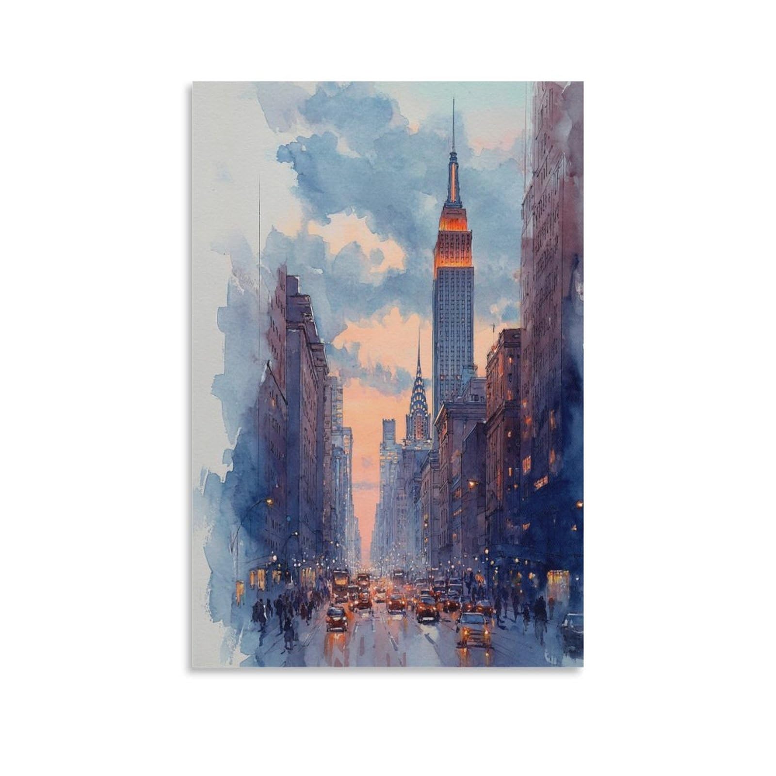 XWYMXZ New York Watercolor Cityscape 20x30inch(50x75cm) Vintage Travel Poster Watercolor Canvas Art