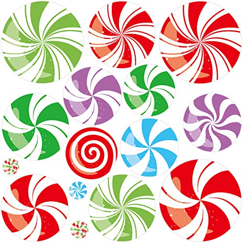 Fancy Land Peppermint Cutouts Colorful Candy Christmas Cutouts Xmas Wall Party Decoration 19PCS Peppermint Holiday Christmas Cut-Outs